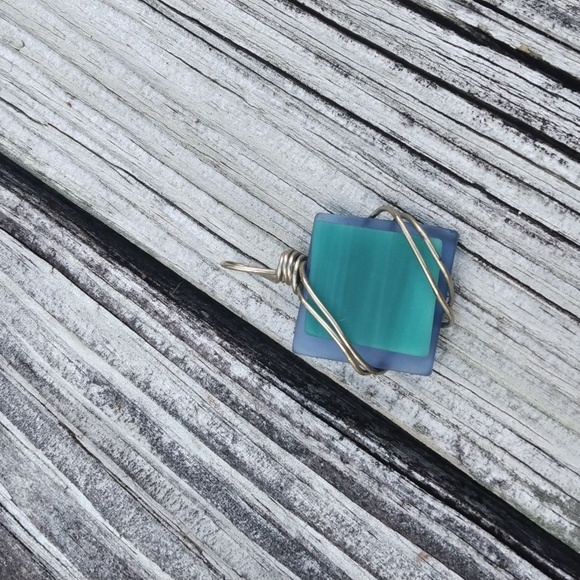 Blue and Green Fused Glass Pendant Necklace - Handcrafted Glass Jewelry - Picture 2 of 8